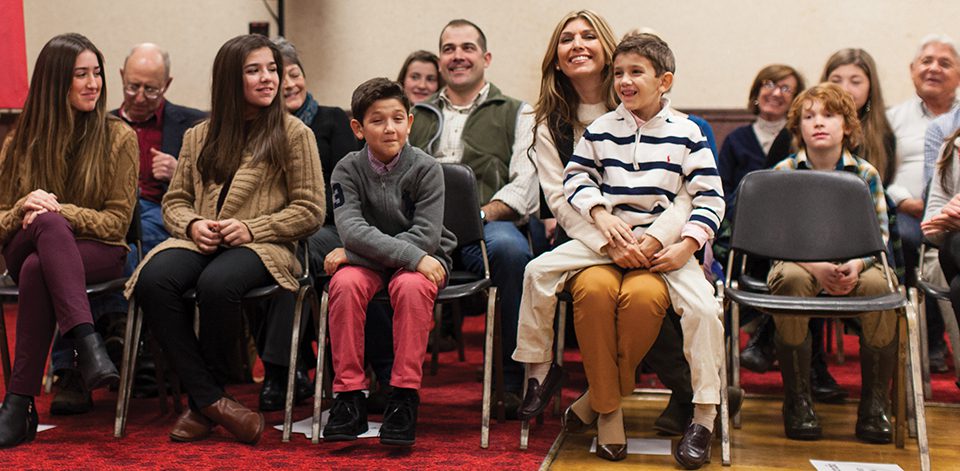 Senator Marco Rubio, delivers remarks and takes questions from the audience during a town hall meeting at the Littleton Elks Lodge in Littleton, New Hampshire, on Tuesday, December 22, 2015, for Marco Rubio for President. Also shown are Mrs. Jeanette Rubio, wife, and their children Amanda, age 15, Daniella, age 13, Anthony, age 10, Dominic, age 8. Photo by Shealah Craighead