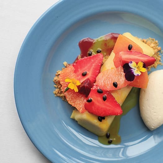 A delightful dessert, Grenier’s mango meringue tart; Photograph by Jessie Prezza