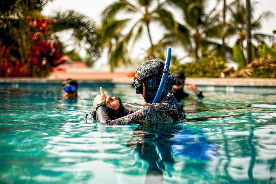 Freediving classes include a mix of classroom, pool and open-water training. Photograph by Immersion Freediving