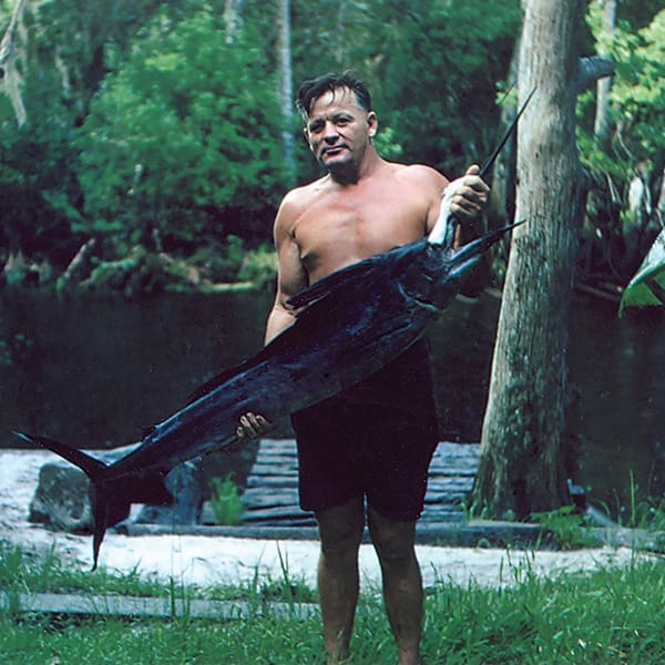 Nelson with a sailfish in 1952