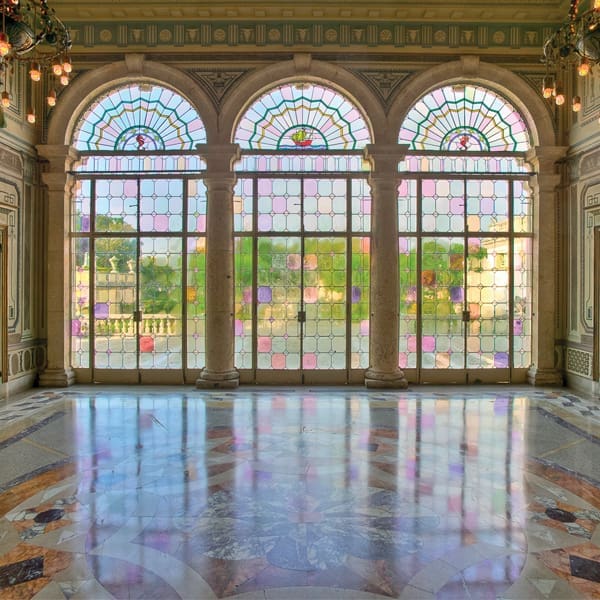 FLORIDIANA.V7.Vizcaya stained glass doors of tearoom.3©Bill Sumner Courtesy of Vizcaya Museum and Gardens Archives.600