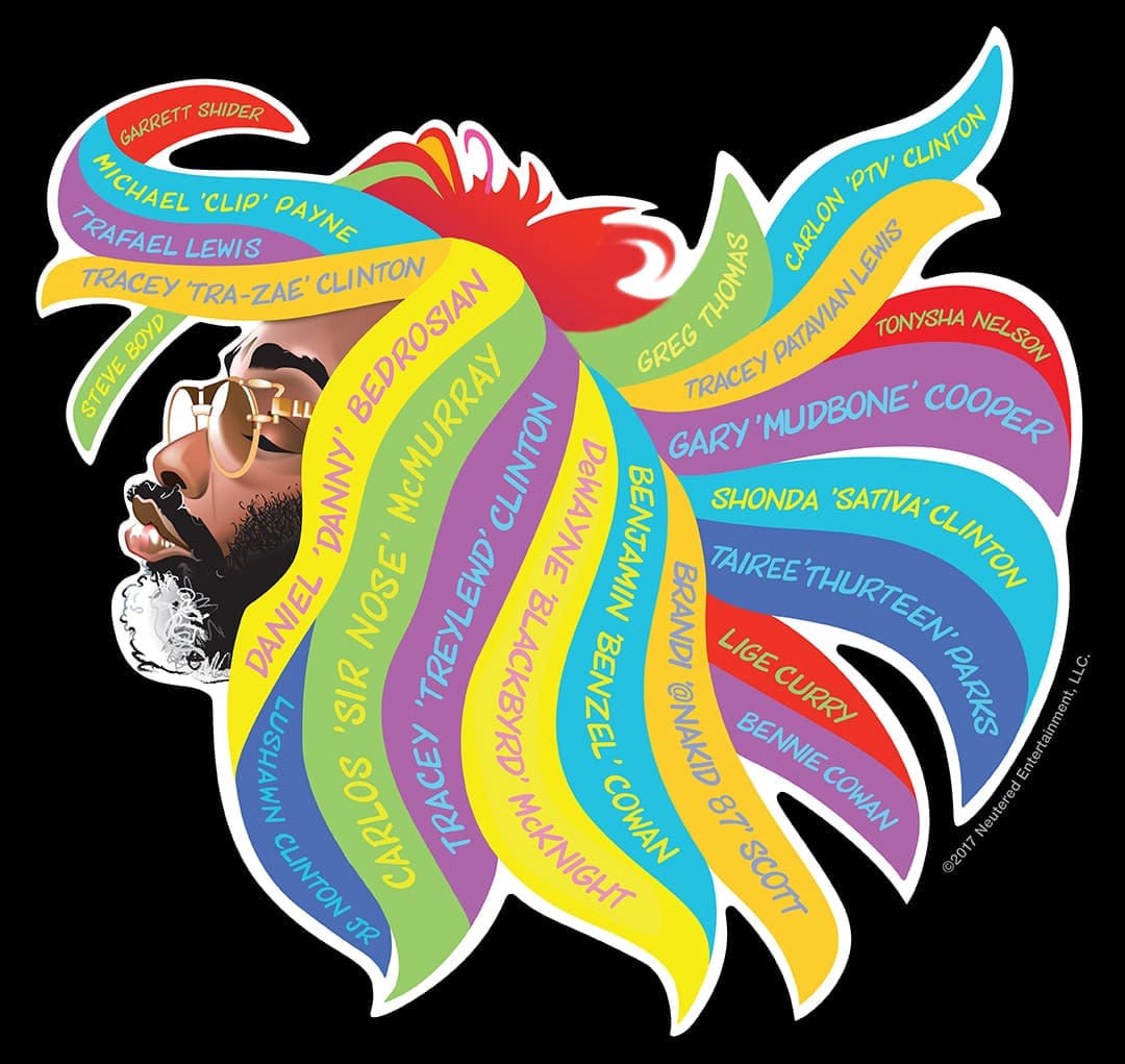 Bringing Back the Funk With P-Funk Legend George Clinton 9 Overton Loyd’s Hair Band illustration lists the members of P-Funk in George’s iconic dreadlocks