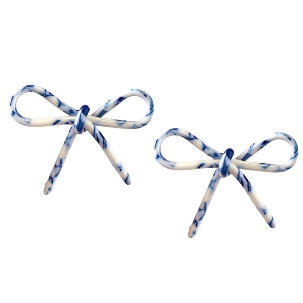 Blue and White Ginger Jar Bow Earrings