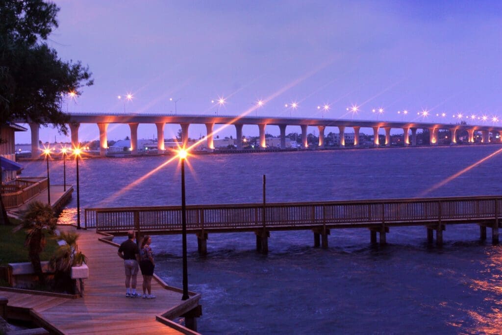 Historic Downtown Stuart Riverwalk Roosevelt Bridge by night2