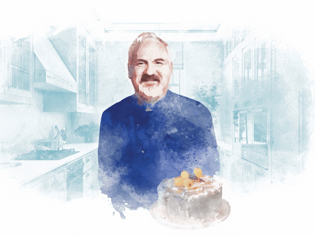 An illustration of chef Art Smith and his hummingbird cake.