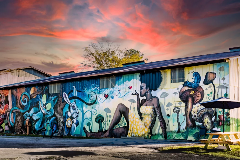 An Alice in Wonderland-themed mural in Tallahassee's Cascades Park