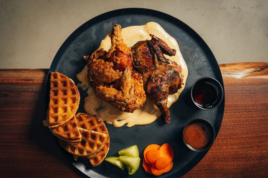 Chef Raheem Sealey is Bringing Caribbean Flare to Miami's Newest Asian Smokehouse 3 Shiso Chicken, Please, elevates a classic Southern comfort food, chicken and waffles, to a Michelin-worthy masterpiece.