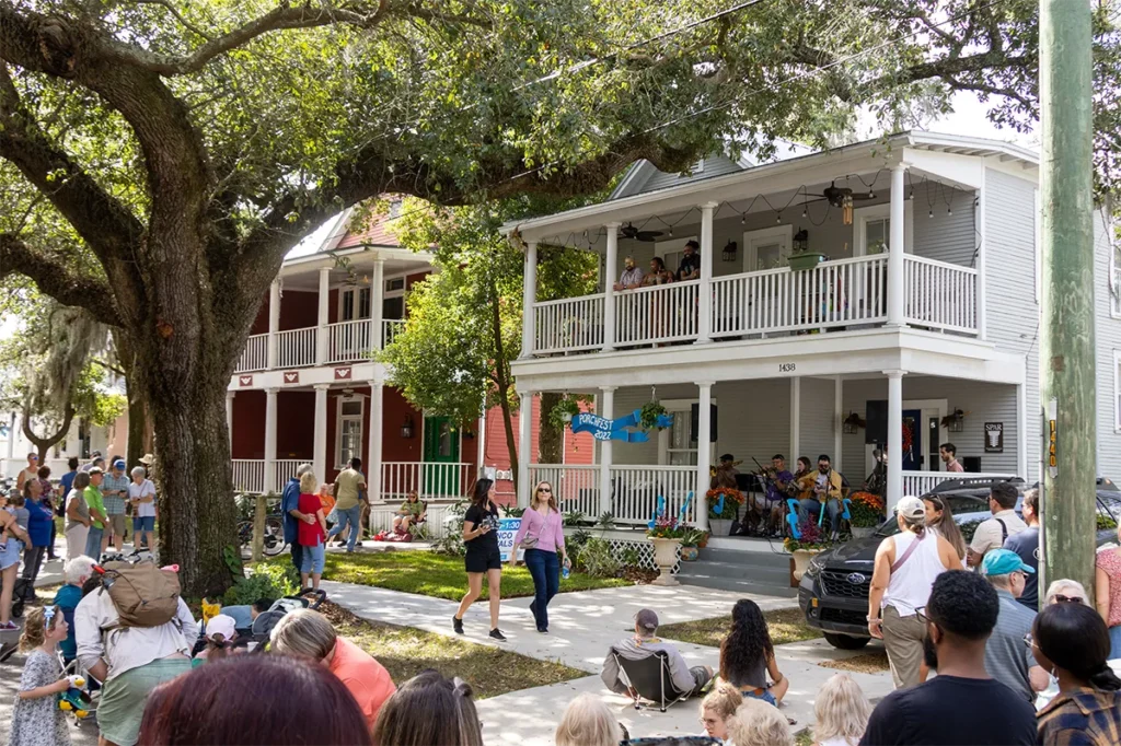 A street view of porch-held festivities.