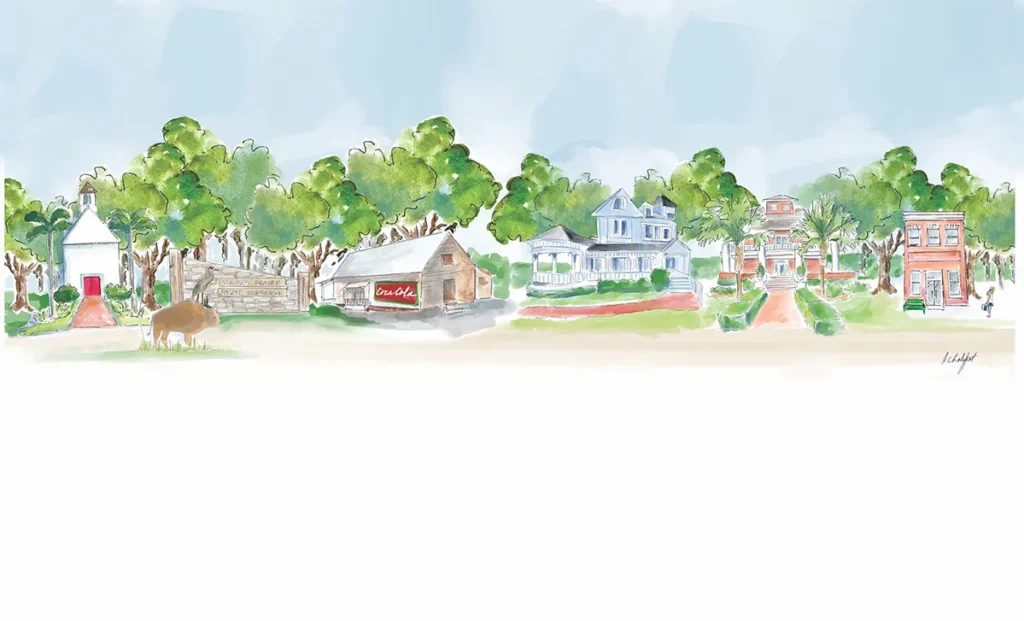 An illustration of historic Micanopy. Illustration by Leslie Chalfont.
