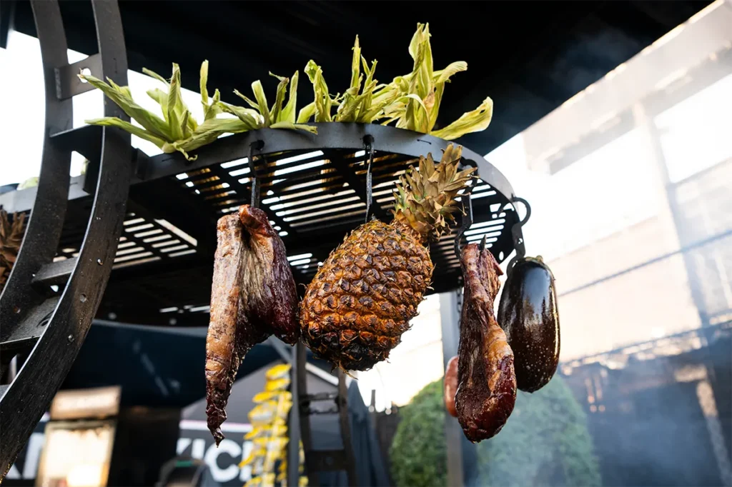 Grilled meat and pineapple served at Chase Stadium.