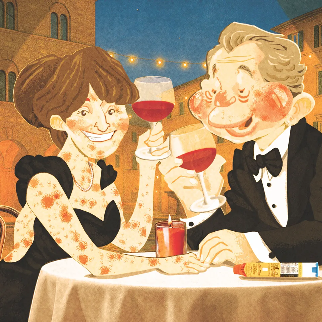 An illustration of a couple dining.