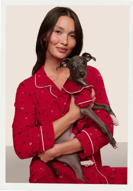 The Homegrown Holiday Edit: 2025 Gift Guide 3 A woman and dog modeling Eberyjey PJs.