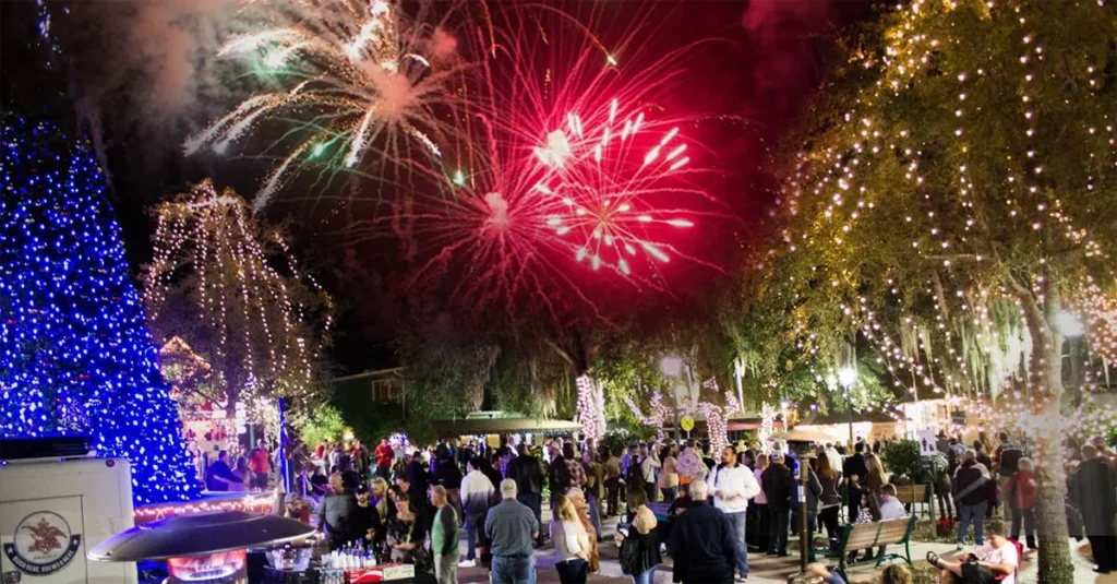 Fireworks display at downtown Mount Dora.