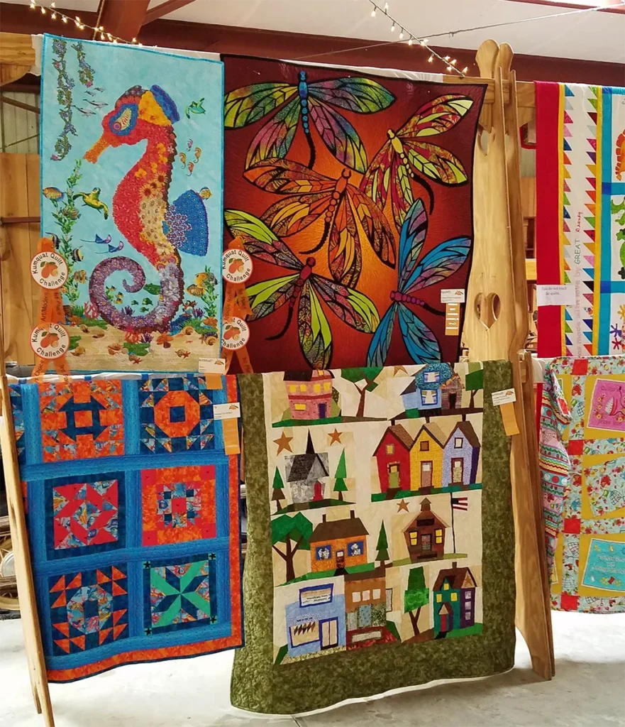 Patchwork quilts at the Annual Kumquat Festival.