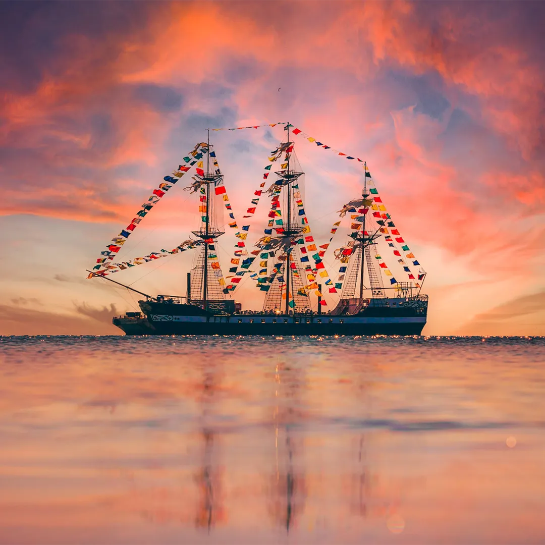 A pirate ship on the water at the Gasparilla Pirate Fest.