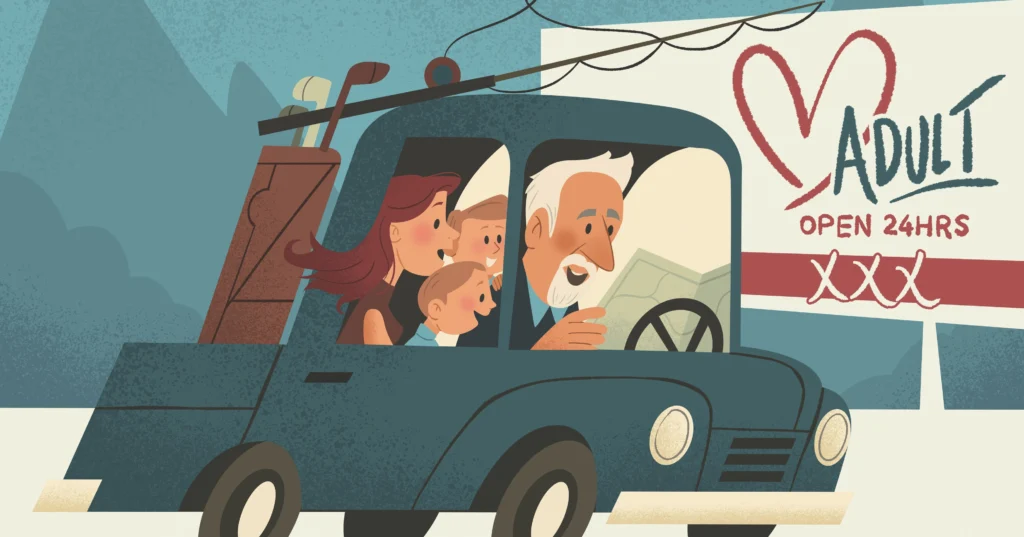 One Sassy Grandma and Five Birthday Trips 1 Illustration of Prissy and her family